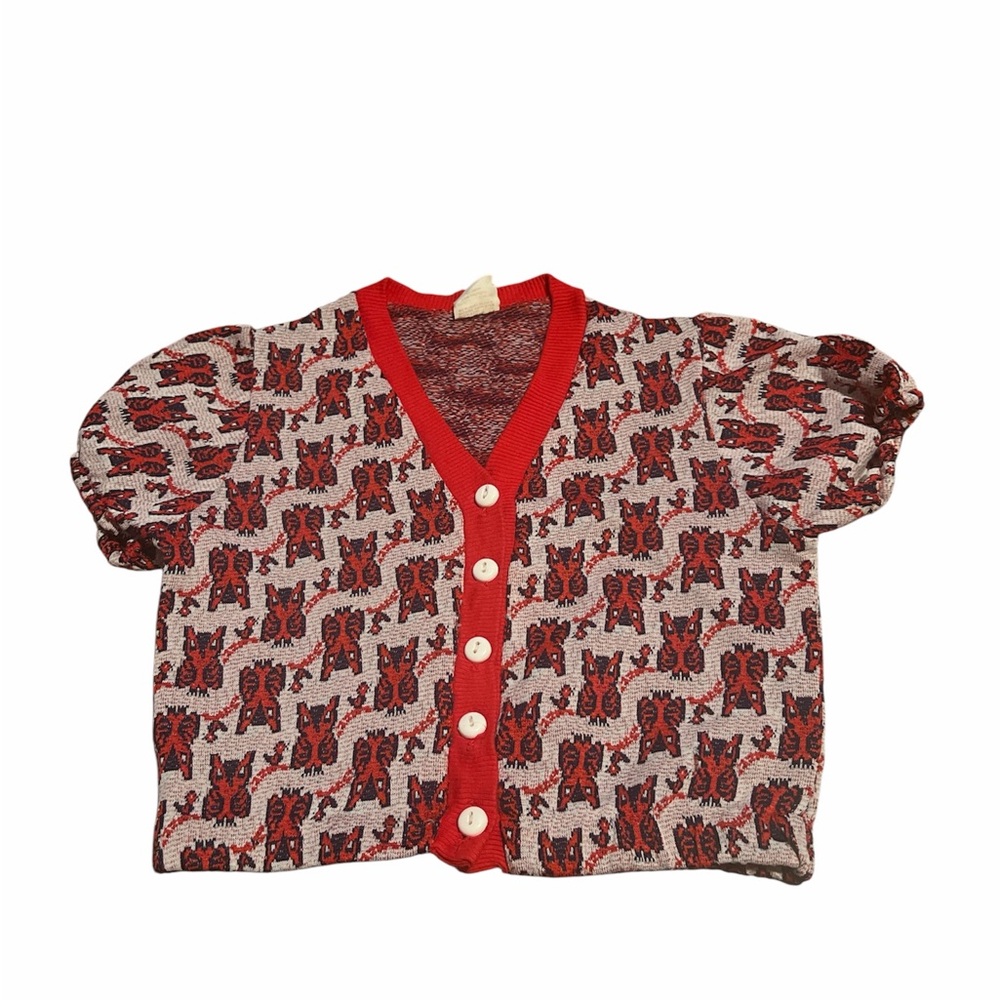Vintage Owl Pattern Kids Cardigan Size 10/12